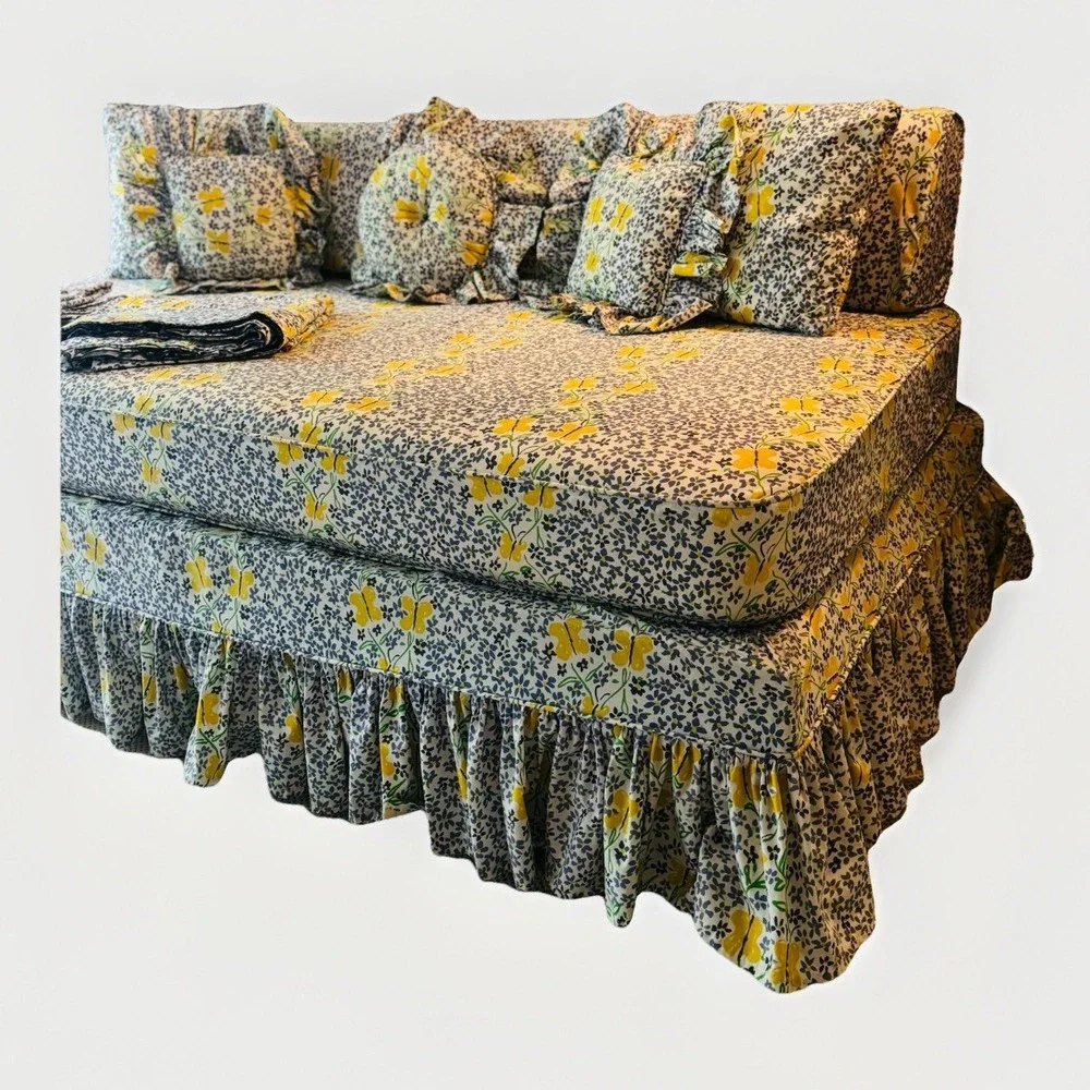 RARE VTG‎ Custom Daybed Bedding Set J.P. Stevens Butterfly Floral 11 Pc Sofa